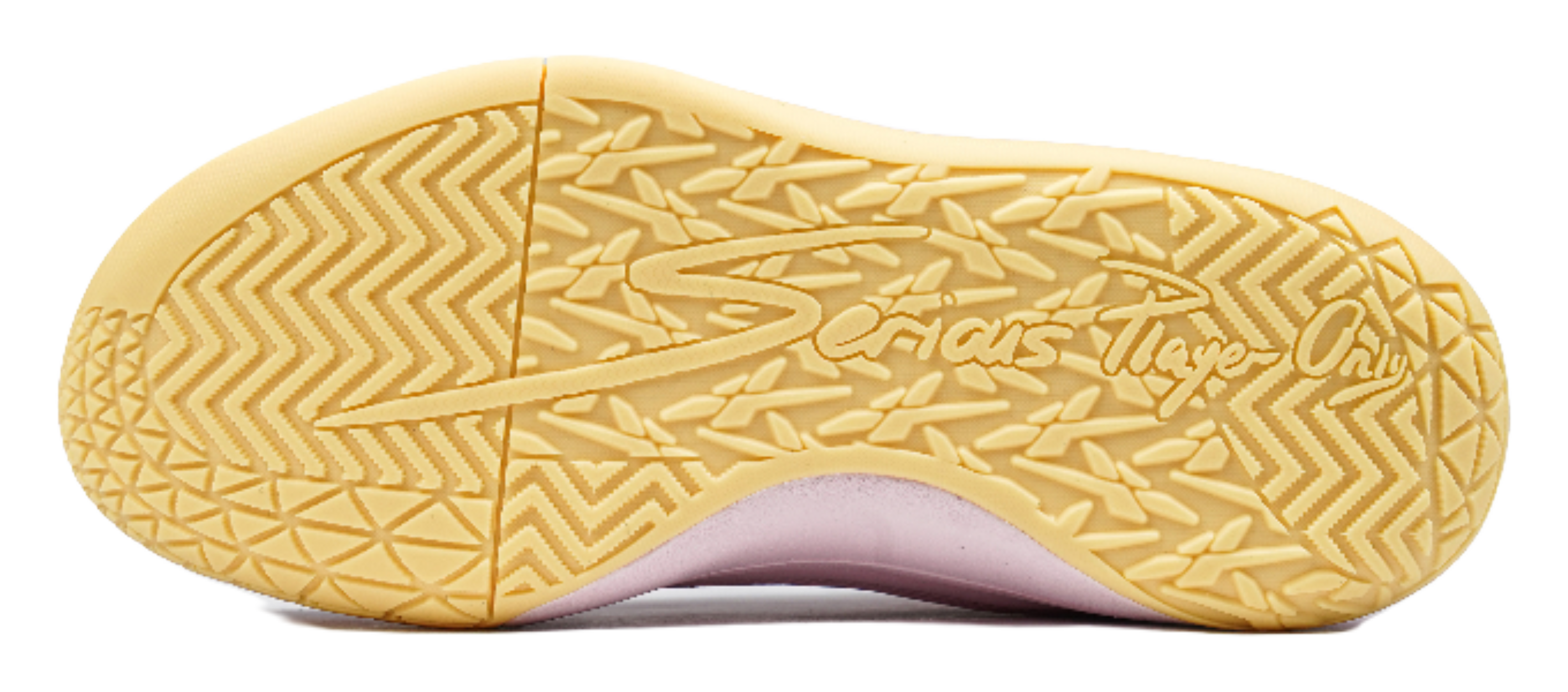 Gold rubber outsole with zigzag traction pattern and star emblem