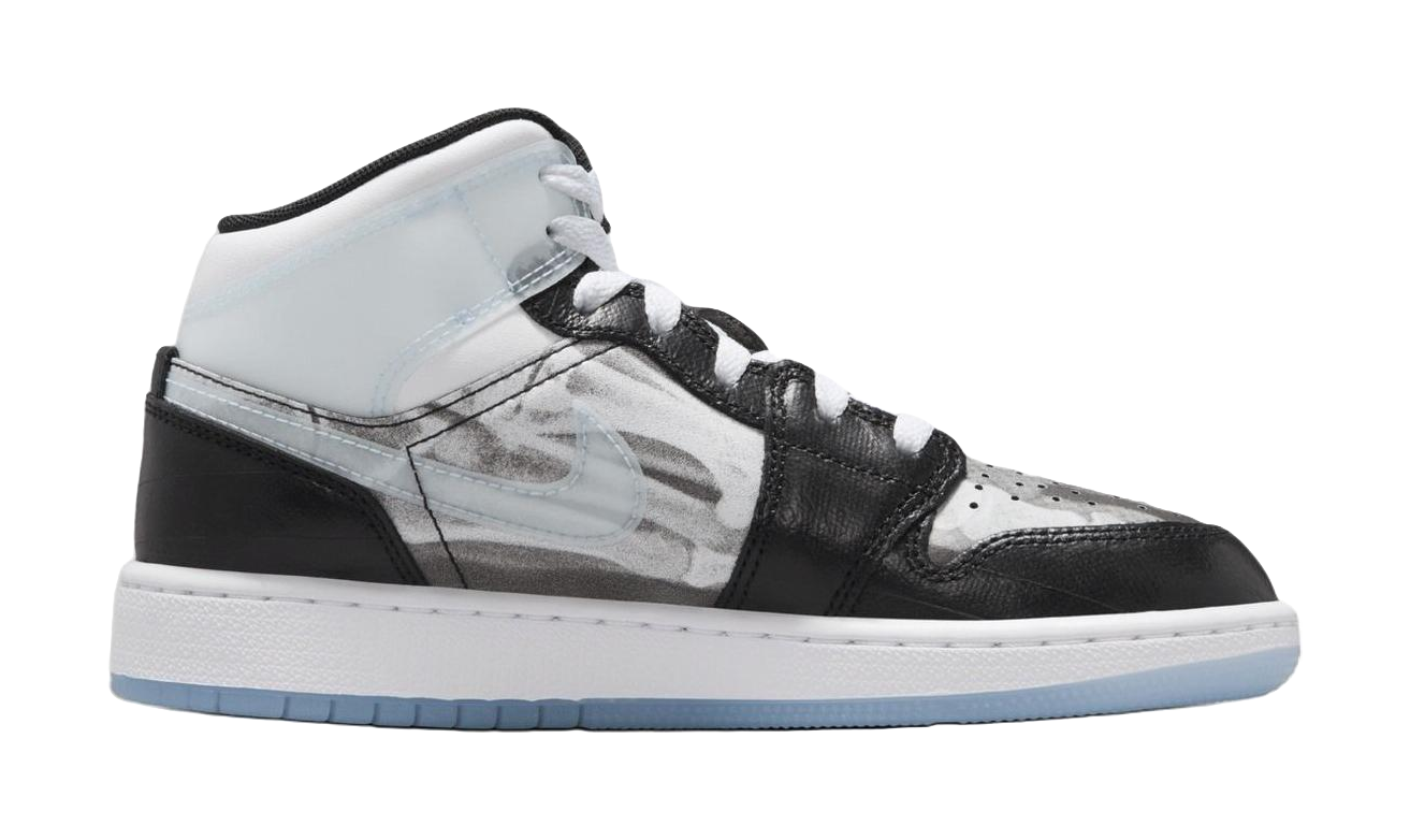 Jordan Air Jordan 1 Abrasion Resistant Mid Top Childrens Basketball Shoes Black Gray Kids  VJSNEAKER