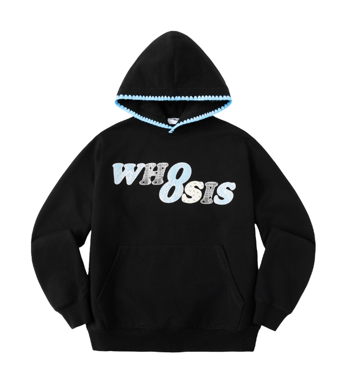 WHOOSIS floral denim patchwork embroidery casual loose and versatile campus autumn and winter comfortable hoodie with fleece hoodie for both men and women  vjsneaker.com