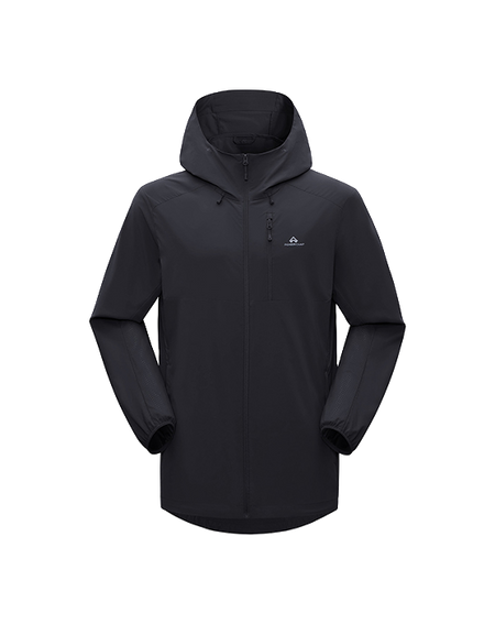 Men's hooded sun jacket in black with full-length front zipper