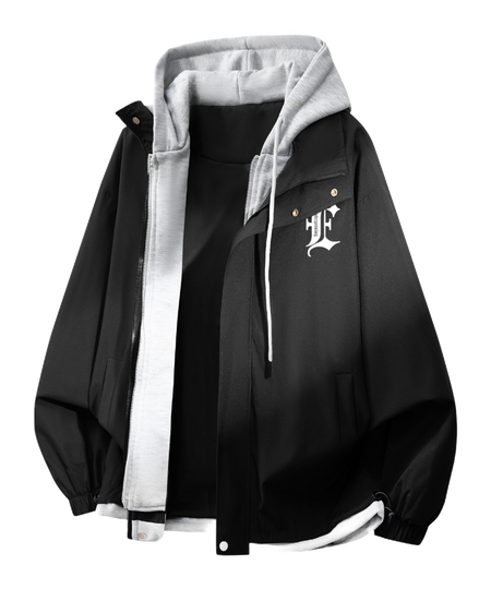 Warrior retro American solid color fake two-piece splicing contrasting loose and versatile hooded pilot with thick cotton lining, graphene heat storage insulation, warm work clothes, cotton jacket jacket, unisex  VJSNEAKER