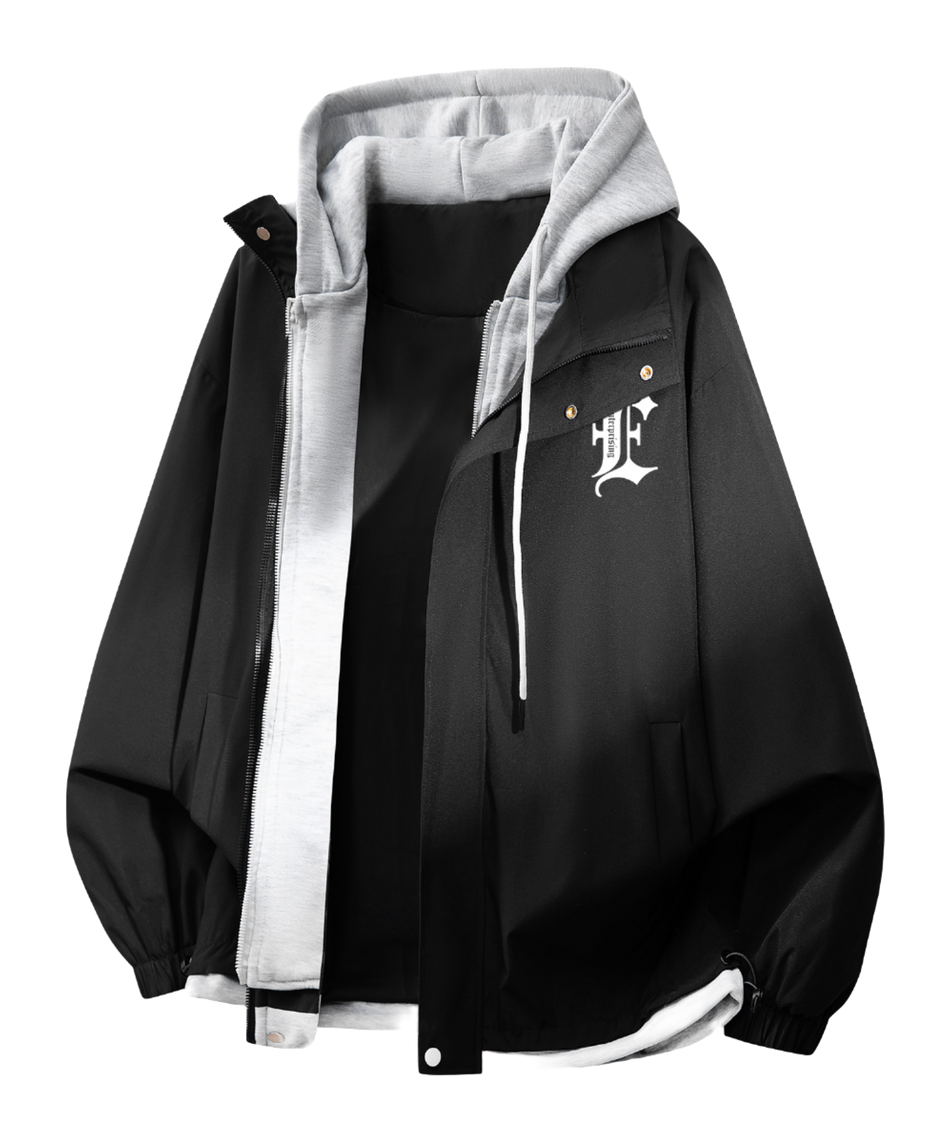 Warrior retro American solid color fake two-piece splicing contrasting loose and versatile hooded pilot with thick cotton lining, graphene heat storage insulation, warm work clothes, cotton jacket jacket, unisex  VJSNEAKER