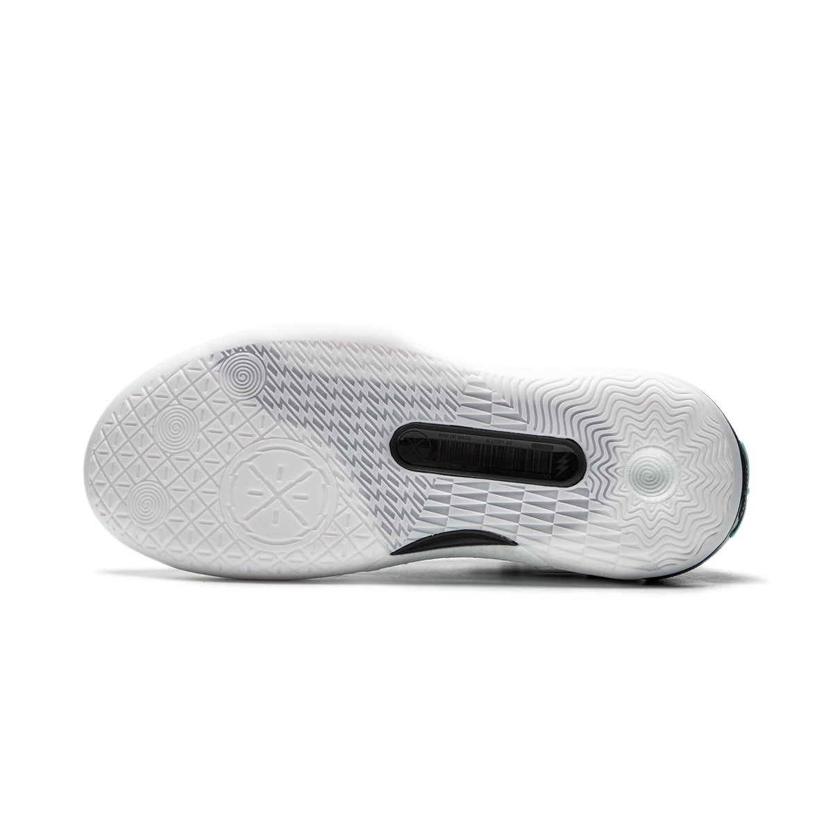 Men's basketball shoe outsole, white traction pattern with dark center strip