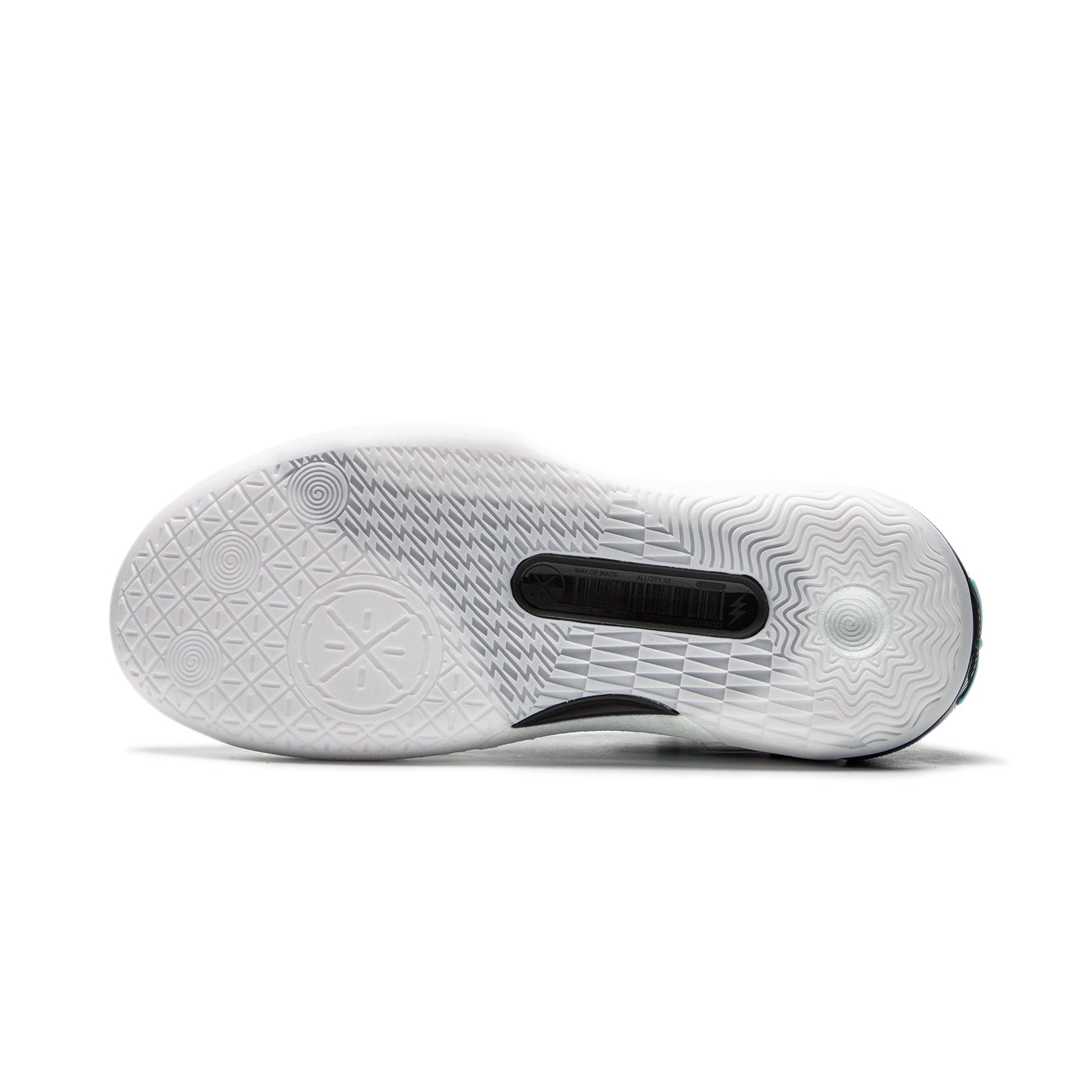 Men's basketball shoe outsole, white traction pattern with dark center strip