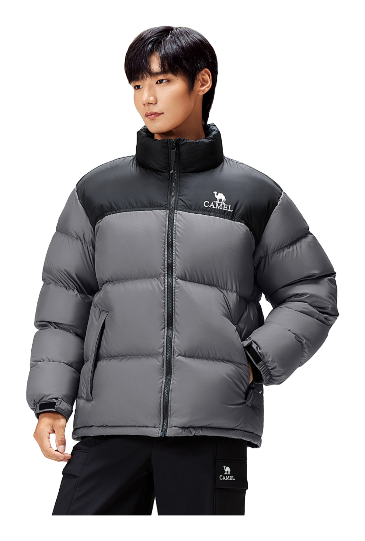 CAMEL Outdoor Color Block Soft Windproof Cold Resistant Down Jacket Unisex  vjsneaker.com