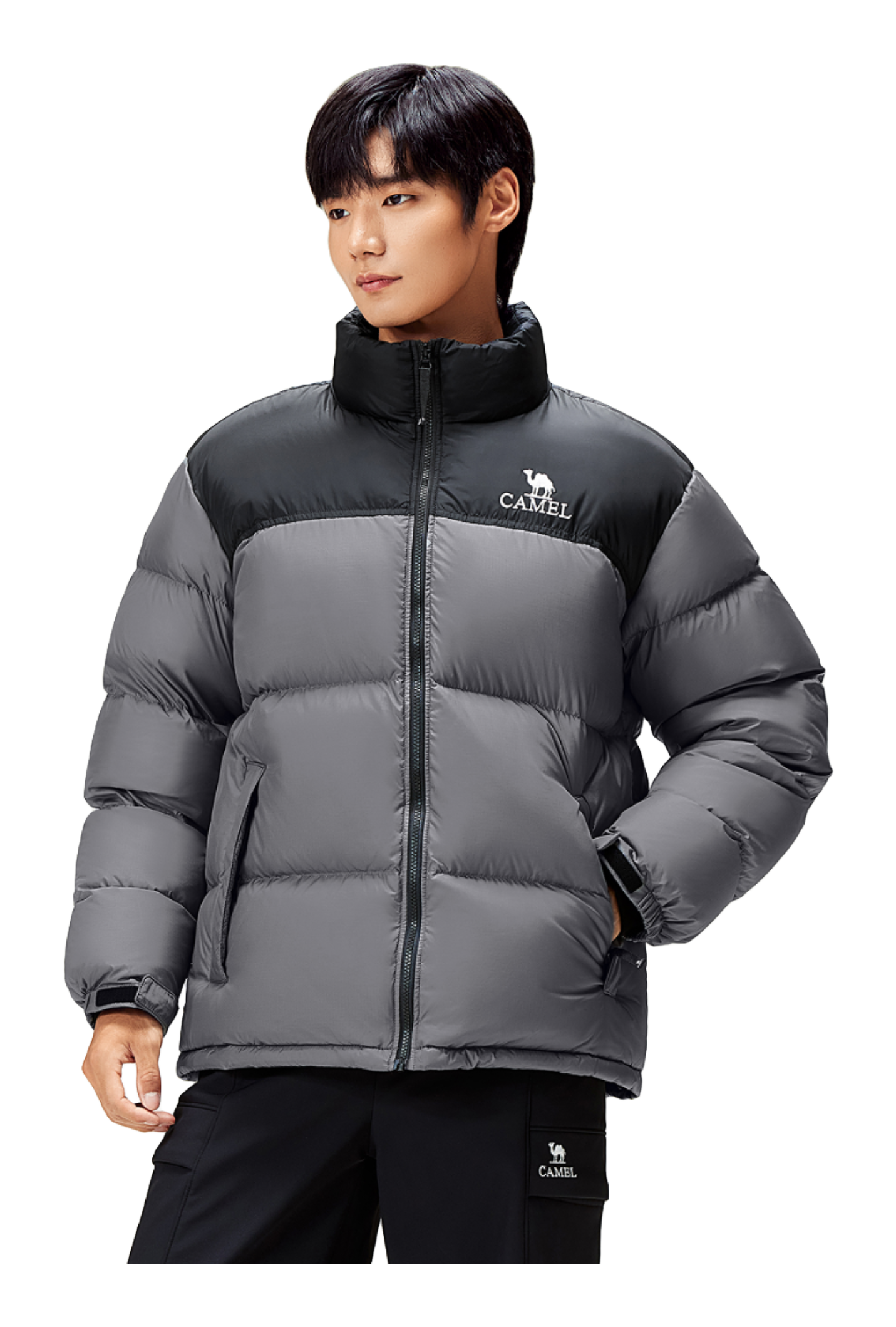 CAMEL Outdoor Color Block Soft Windproof Cold Resistant Down Jacket Unisex  vjsneaker.com