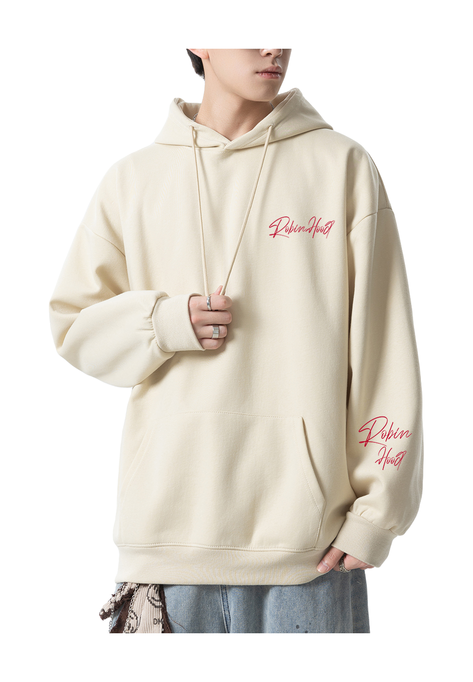 Robin Hood American Hoodie with Velvet Thick Letter Signature Personalized Style Design Feel Loose and Casual Versatile Student Party Lazy Style Hoodie for Women  vjsneaker.com