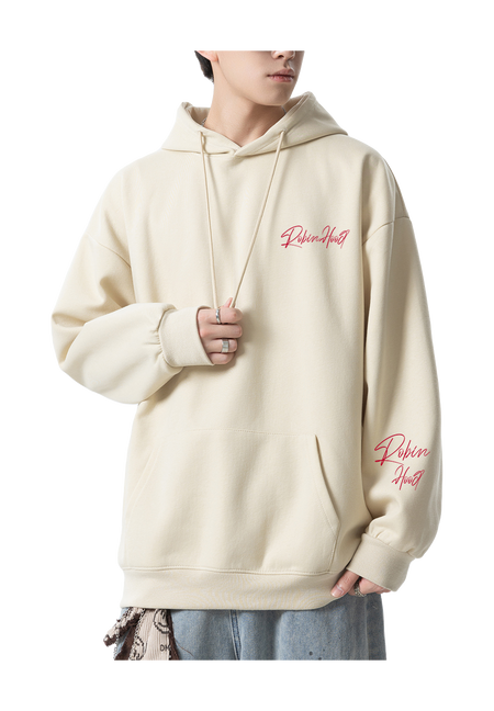 Robin Hood American Hoodie with Velvet Thick Letter Signature Personalized Style Design Feel Loose and Casual Versatile Student Party Lazy Style Hoodie for Women  vjsneaker.com