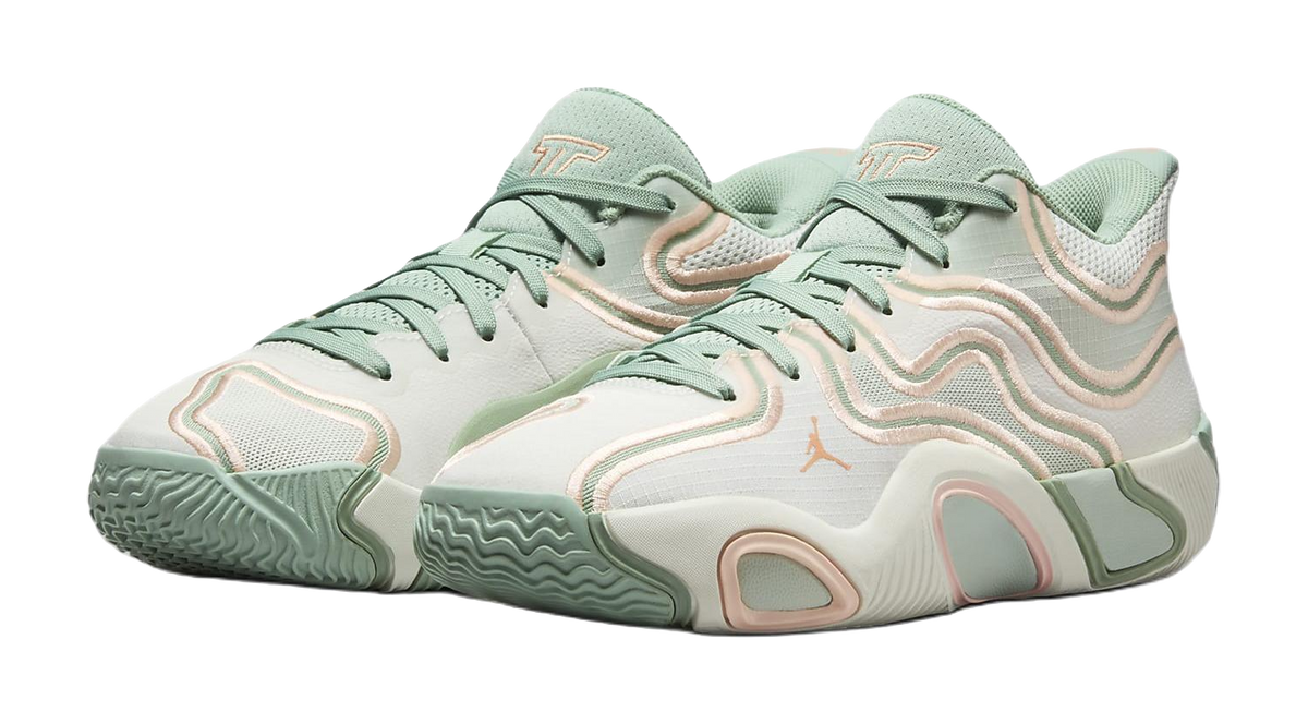 Jordan Tatum 3 Slip Resistant Abrasion Resistant Mid top Childrens Basketball Shoes Beige Green Unisex  vjsneaker.com