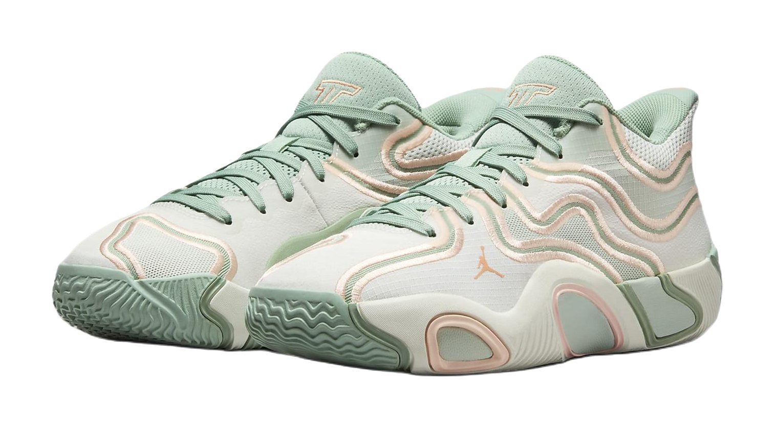 Jordan Tatum 3 Slip Resistant Abrasion Resistant Mid top Childrens Basketball Shoes Beige Green Unisex  vjsneaker.com