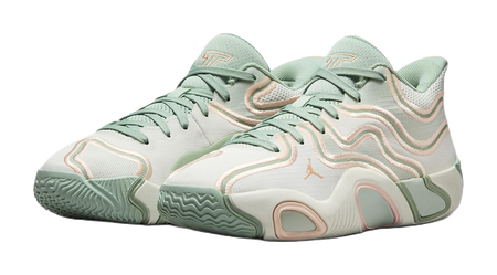 Jordan Tatum 3 Slip Resistant Abrasion Resistant Mid top Childrens Basketball Shoes Beige Green Unisex  vjsneaker.com