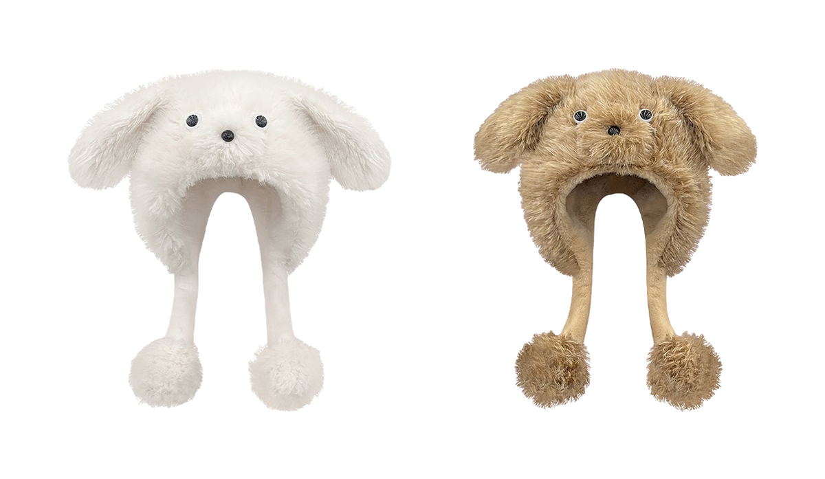 CMFY will move furry little dog ear hat, thick and cute windproof face enhancing little Lei Feng hat, polyester fiber wool hat, unisex couple's style  vjsneaker.com
