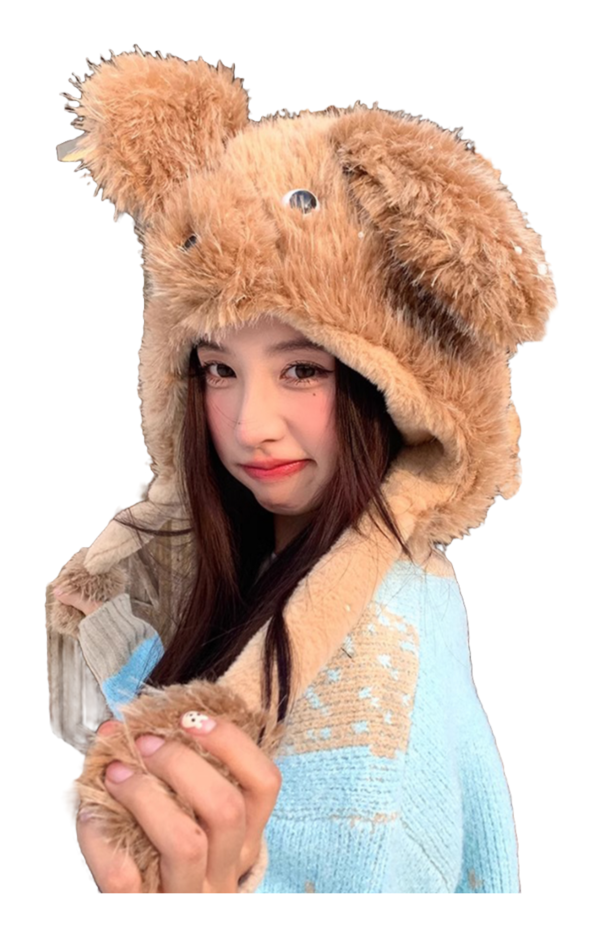 CMFY will move furry little dog ear hat, thick and cute windproof face enhancing little Lei Feng hat, polyester fiber wool hat, unisex couple's style  vjsneaker.com