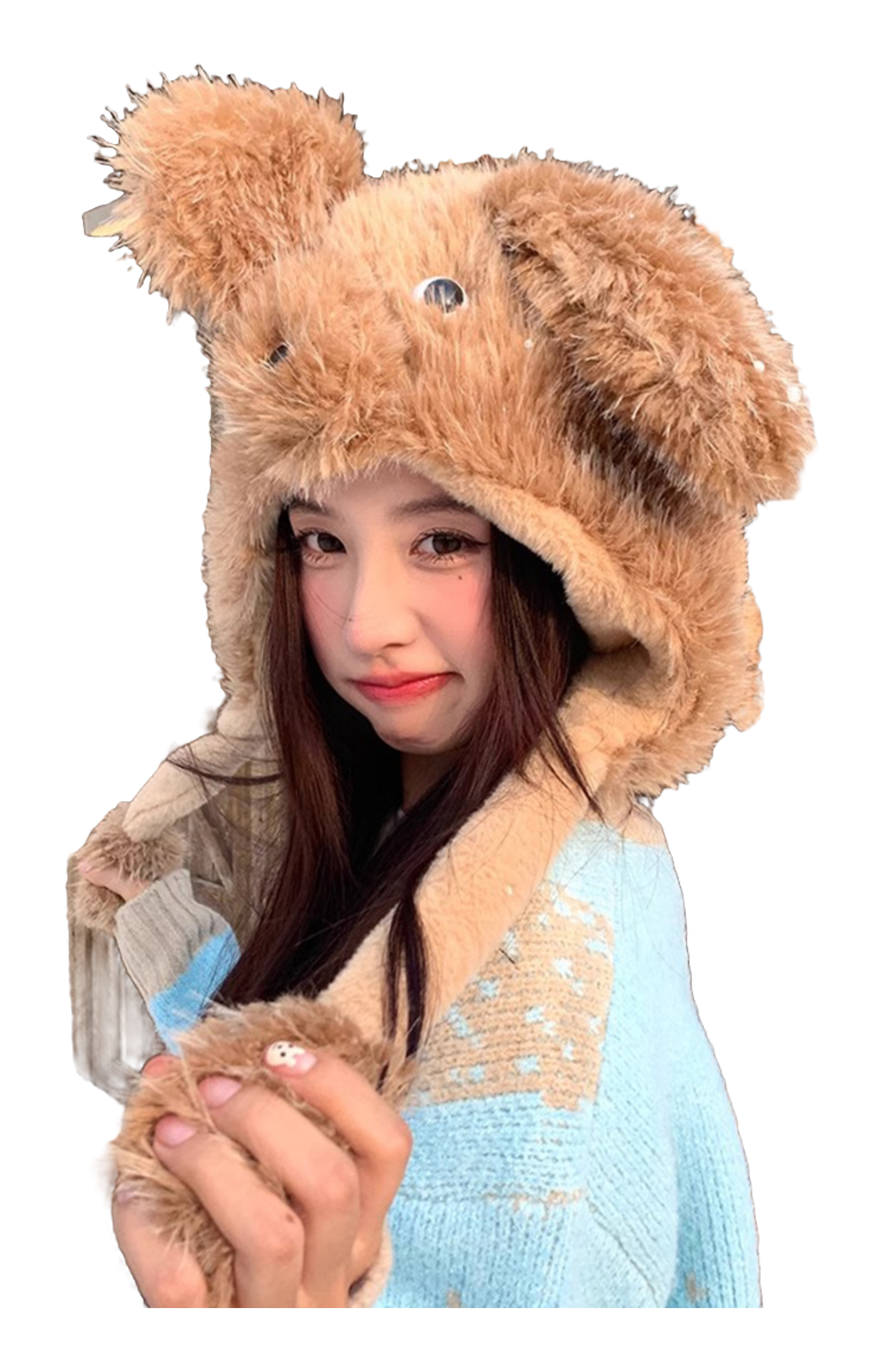 CMFY will move furry little dog ear hat, thick and cute windproof face enhancing little Lei Feng hat, polyester fiber wool hat, unisex couple's style  vjsneaker.com