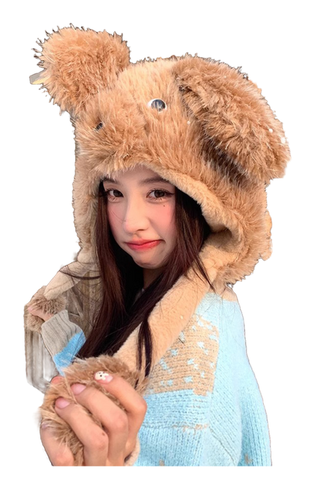 CMFY will move furry little dog ear hat, thick and cute windproof face enhancing little Lei Feng hat, polyester fiber wool hat, unisex couple's style  vjsneaker.com