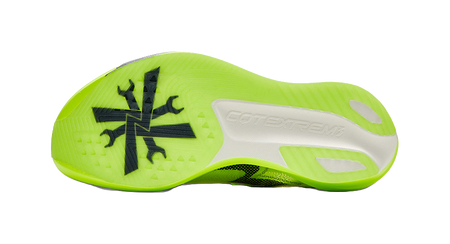 Neon yellow outsole of low-top running shoes with tread pattern and COTEXTREM logo
