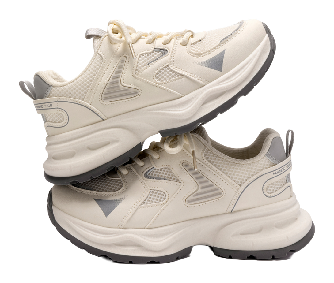 HUANQIU Abrasion Resistant, Breathable, Lightweight Low top Chunky Sneakers Women's Beige Gray 
