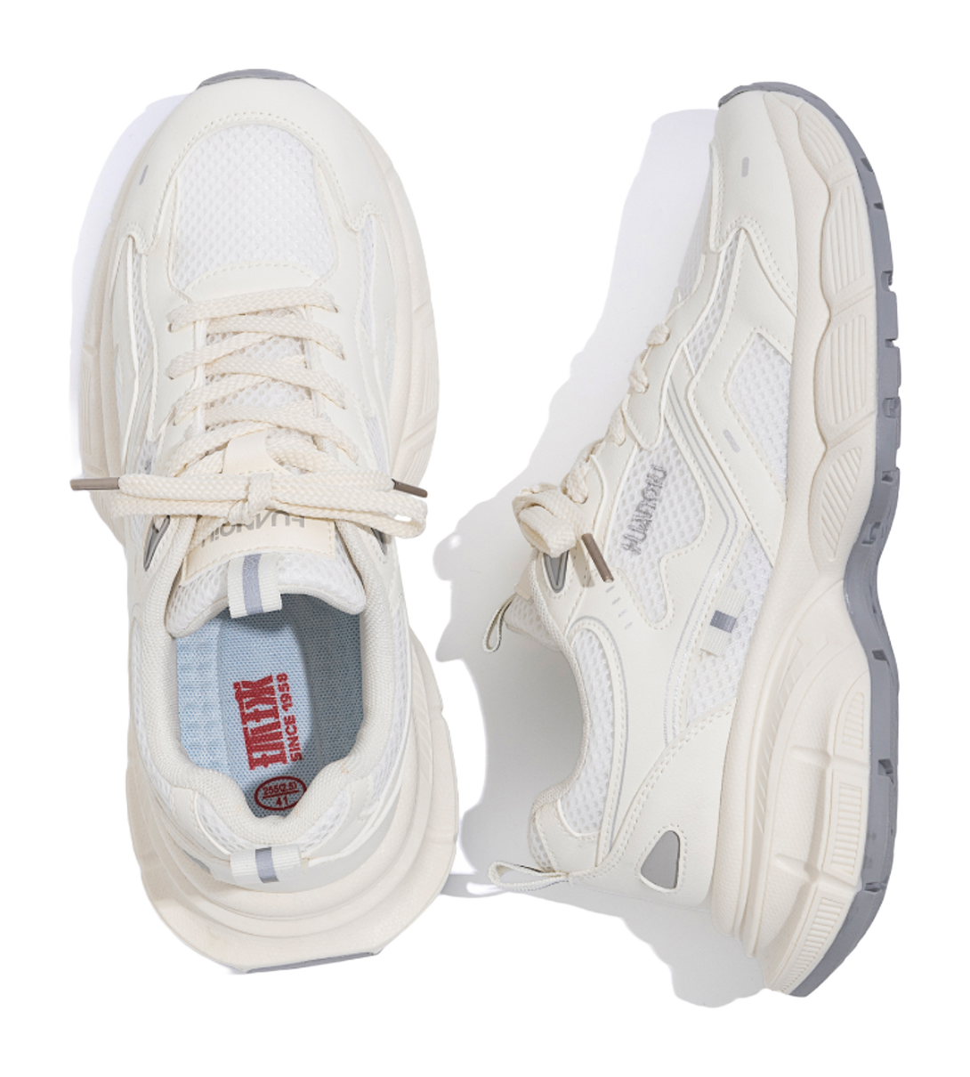 HUANQIU Breathable Coverage, Lightweight, Height Increasing Low top Chunky Sneakers Unisex White Blue 