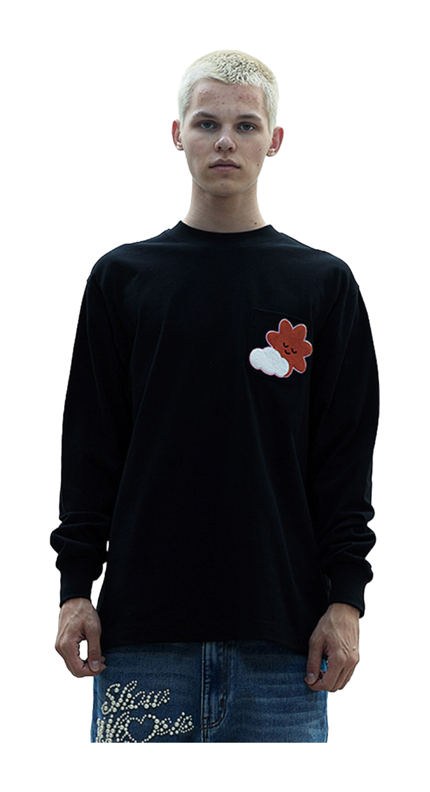 WHOOSIS weather series crochet pocket round neck long sleeve American China-Chic heavy weight casual loose spring autumn winter campus sweater T-shirt for men and women  vjsneaker.com