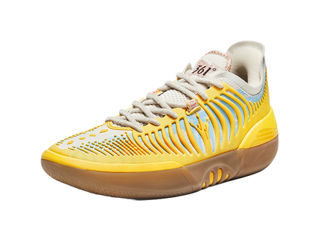 Vintage yellow lace-up low basketball shoe with ribbed upper and padded collar