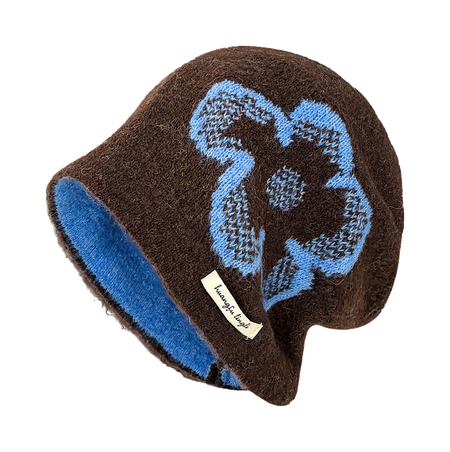 CMFY Korean Ins personality show face small flower head cap, autumn and winter warm atmosphere feeling, knitted cold cap, polyester fiber wool cap, unisex couple style  vjsneaker.com