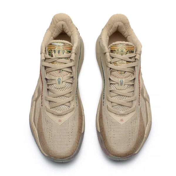 Khaki basketball shoes pair shown front view with lace-up design and padded collars