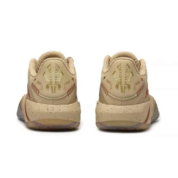 Khaki basketball shoes heel view with padded back and textured heel detail
