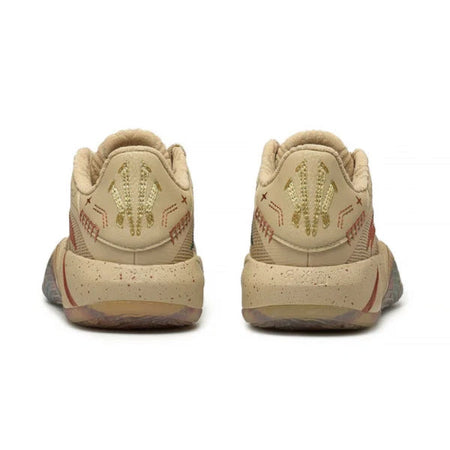 Khaki basketball shoes heel view with padded back and textured heel detail