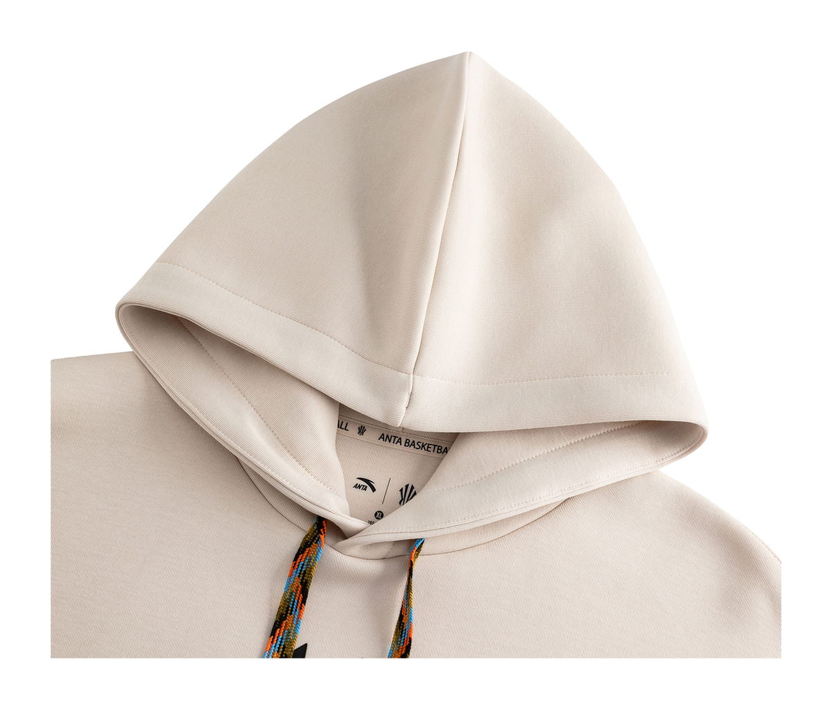 Unisex mud-gray hoodie sweatshirt with hood lining and multicolor drawstrings