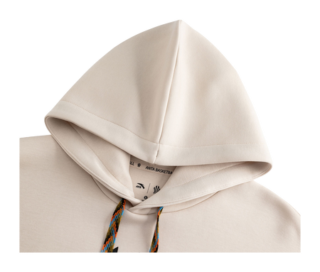 Unisex mud-gray hoodie sweatshirt with hood lining and multicolor drawstrings