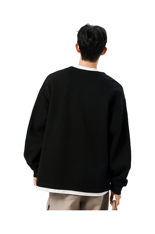 Warrior Revival Wind and Wave Series American Trendy College Style Letter Print Color Contrast Splicing Fake Two Piece Loose Casual Versatile Hoodie Bottom Wear Warm Henley Collar Long Sleeve T-shirt Unisex  vjsneaker.com