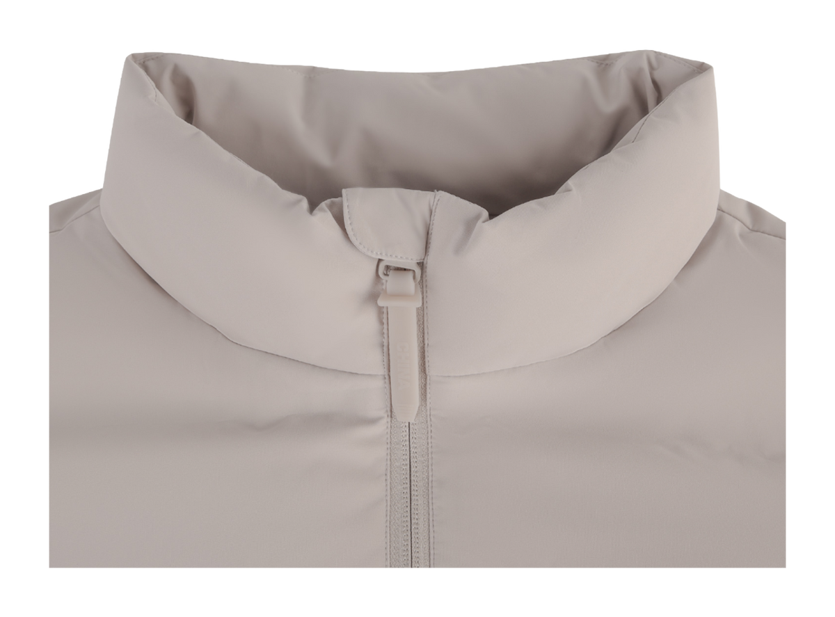 Dusty gray down jacket stand collar with center front zipper