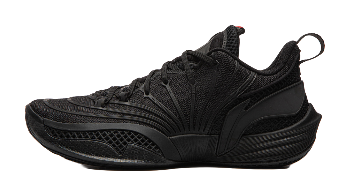 Black unisex basketball shoe with lace-up mesh upper and cushioned sole