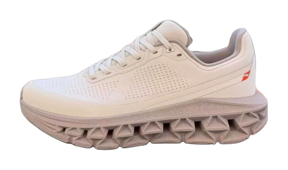 Anta Fold H1 running shoe, beige lace-up with textured knit upper and chunky tread sole.