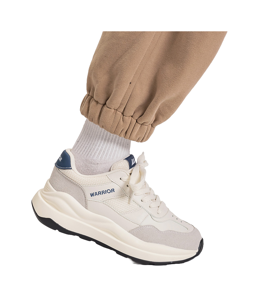 Warrior Cushioning Anti-Slip Wear-Resistant Breathable Height Increasing Low-Top Chunky Sneakers Unisex White Dark Blue 