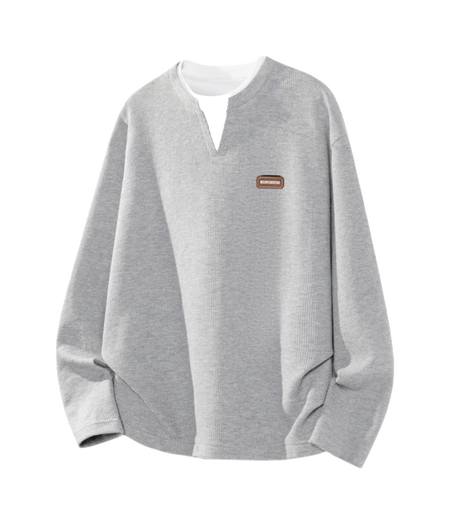 Warrior Warrior Double V-neck Spring/Autumn Velvet Hoodie Bottom Top Loose Casual Versatile Fashion Trendy Brand Simple Basic Long Sleeve T-shirt Unisex  vjsneaker.com