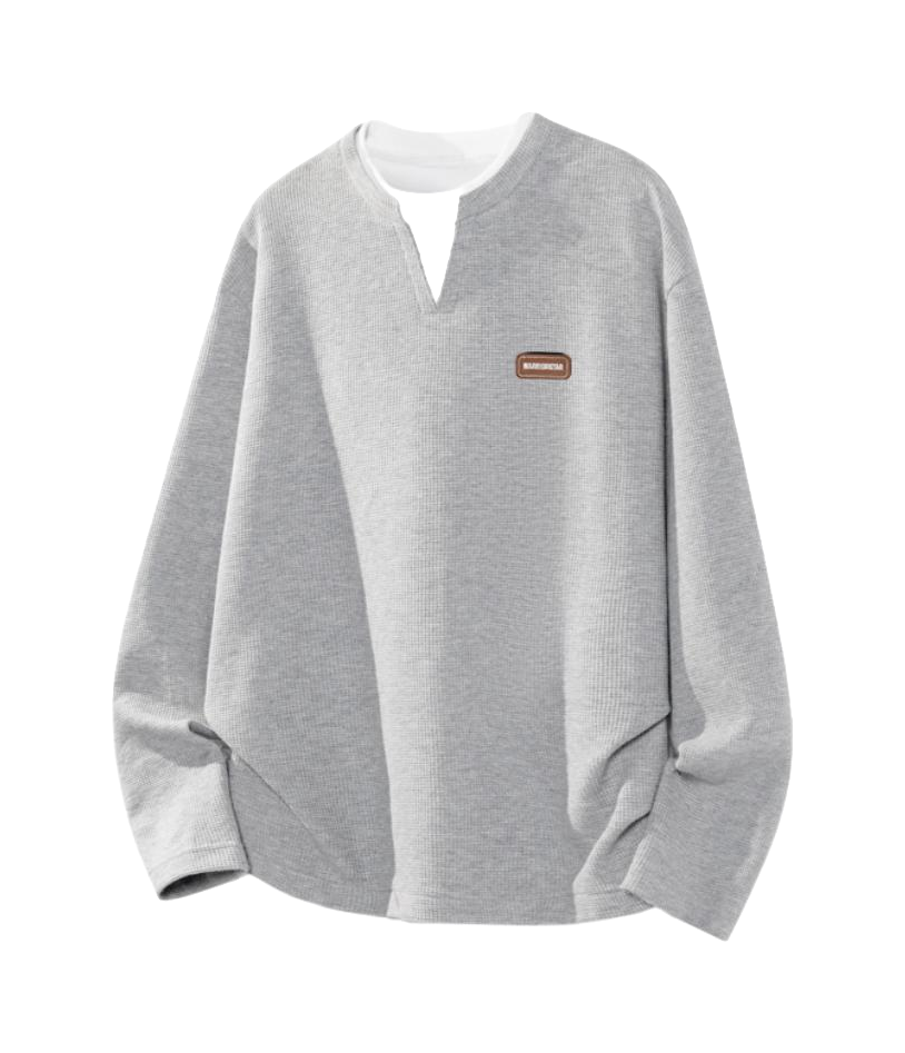 Warrior Warrior Double V-neck Spring/Autumn Velvet Hoodie Bottom Top Loose Casual Versatile Fashion Trendy Brand Simple Basic Long Sleeve T-shirt Unisex  vjsneaker.com