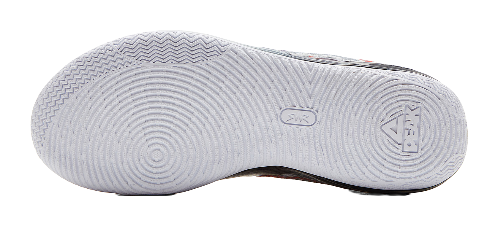 Basketball shoe outsole with white tread and herringbone traction pattern