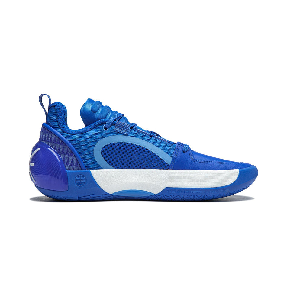 Men's basketball shoe bright blue with white midsole, mesh panel, and lace-up closure