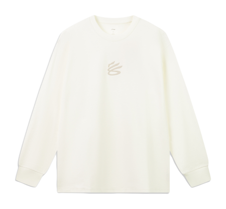 Men's ivory long-sleeve T-shirt, crew neck, small chest emblem