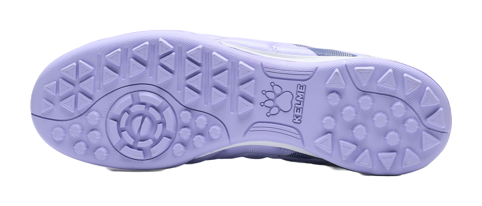 Lilac purple TF turf soccer shoes outsole with round studs and traction tread pattern