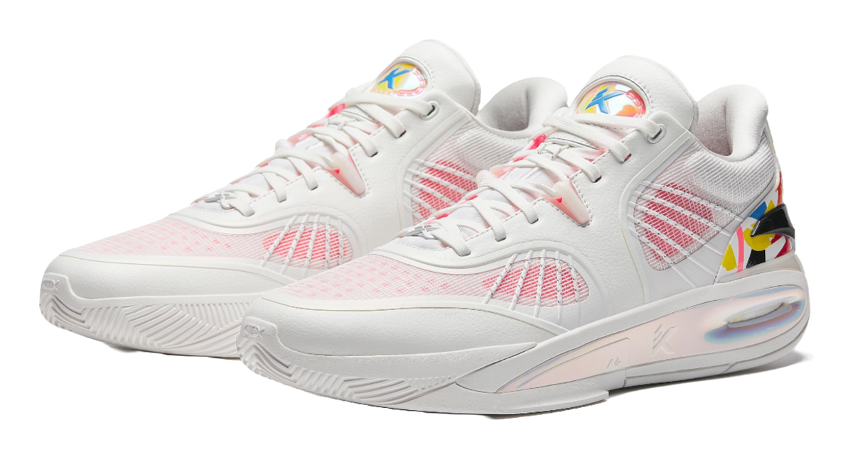 ANTA Klay Thompson basketball shoes, white knit upper with red textured stripes