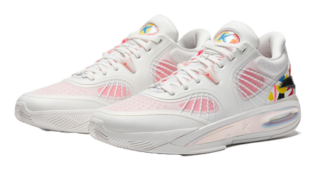 ANTA Klay Thompson basketball shoes, white knit upper with red textured stripes