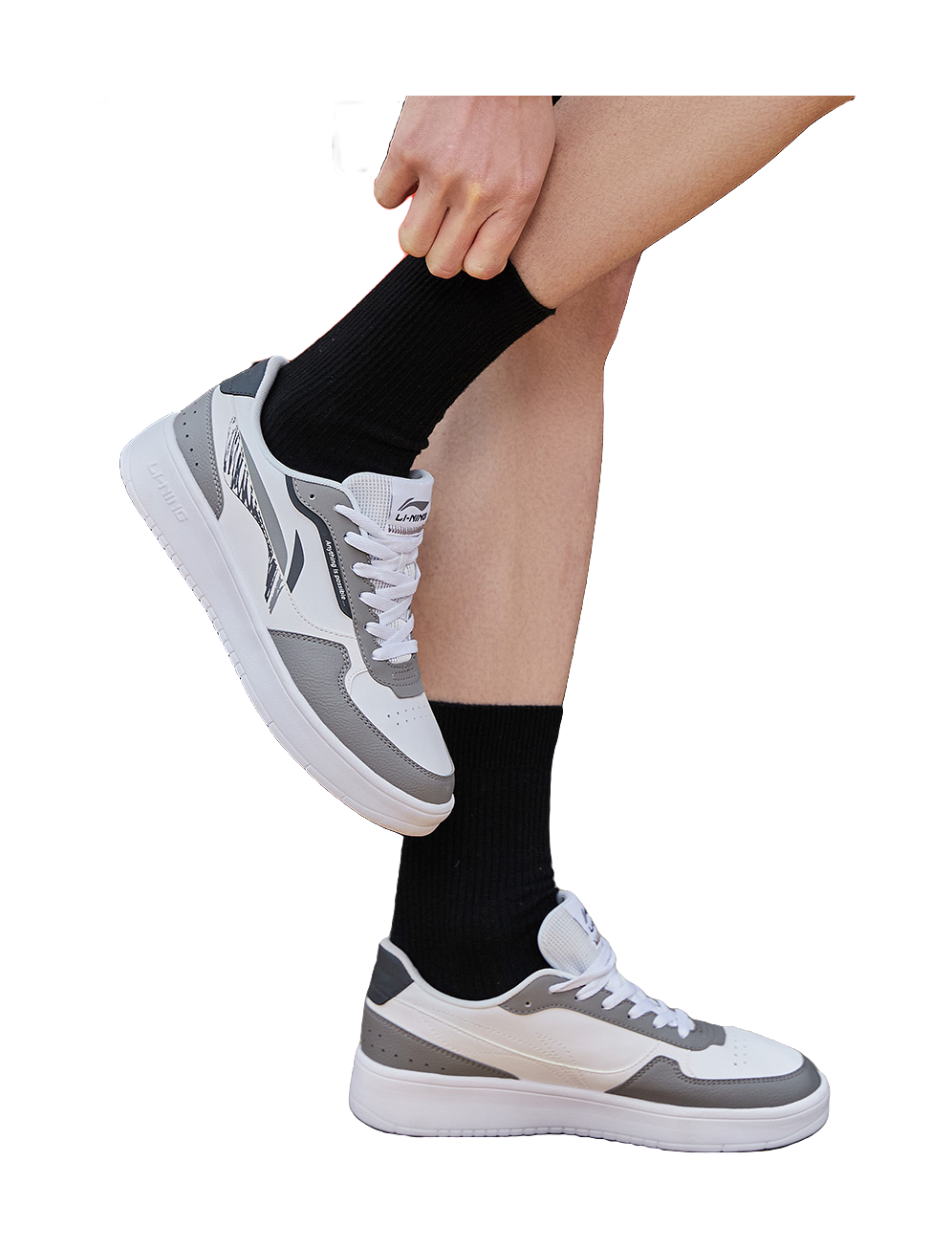 LiNing Duda Men's Low-Top Skateboard Shoes - Casual White Sneakers with Height Increase & Slip Resistance White Gray 