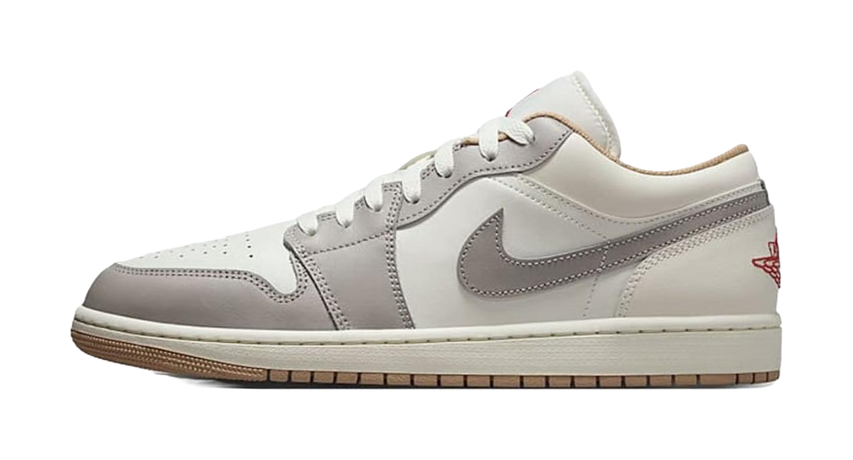 Jordan Air Jordan 1 Slip Resistant Abrasion Resistant Low top Vintage Basketball Shoes Mens Beige Gray  VJSNEAKER