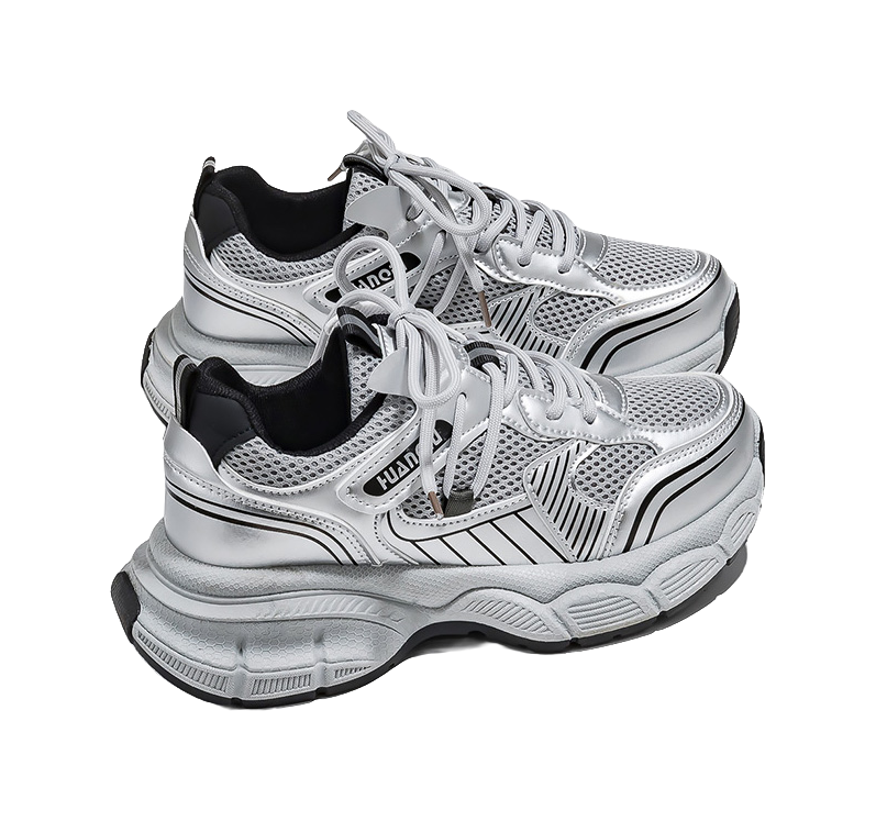 HUANQIU Abrasion Resistant Breathable Low top Chunky Sneakers Women's Silver Gray 