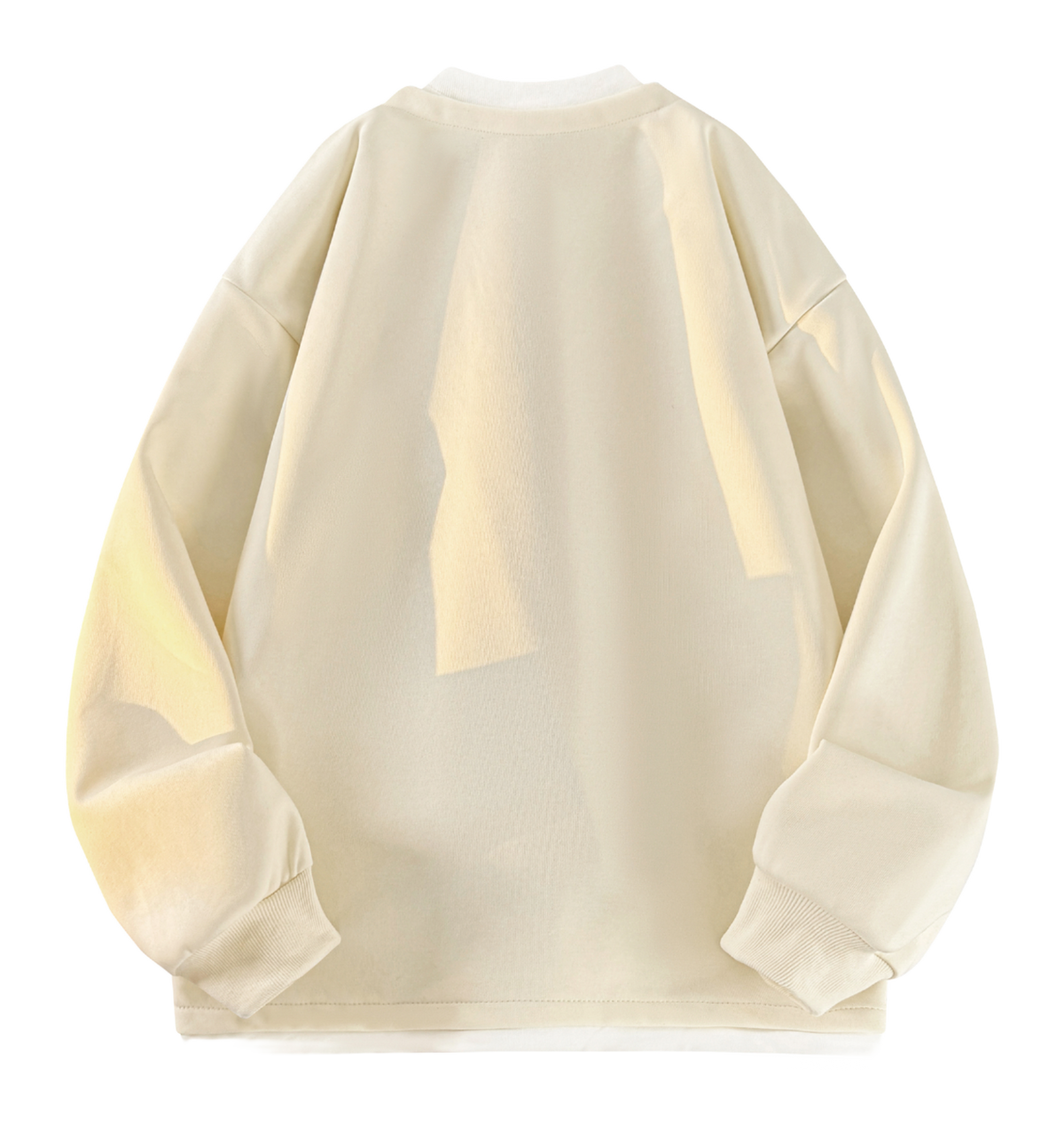 Warrior Revival Wind and Wave Series American Trendy College Style Letter Print Color Contrast Splicing Fake Two Piece Loose Casual Versatile Hoodie Bottom Wear Warm Henley Collar Long Sleeve T-shirt Unisex  vjsneaker.com