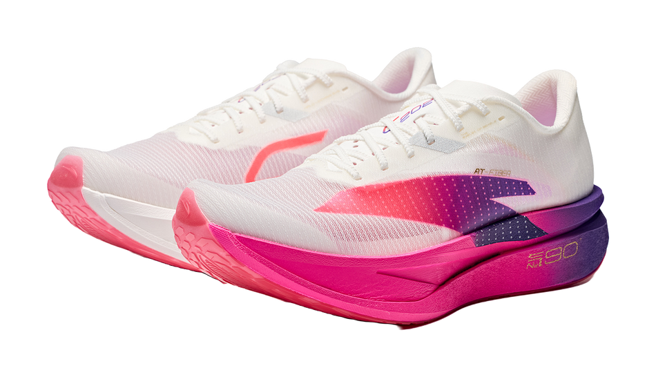 ANTA Running Shoes Mens Low Top Papyrus White/Fluorescent Berry Red/Grass Purple