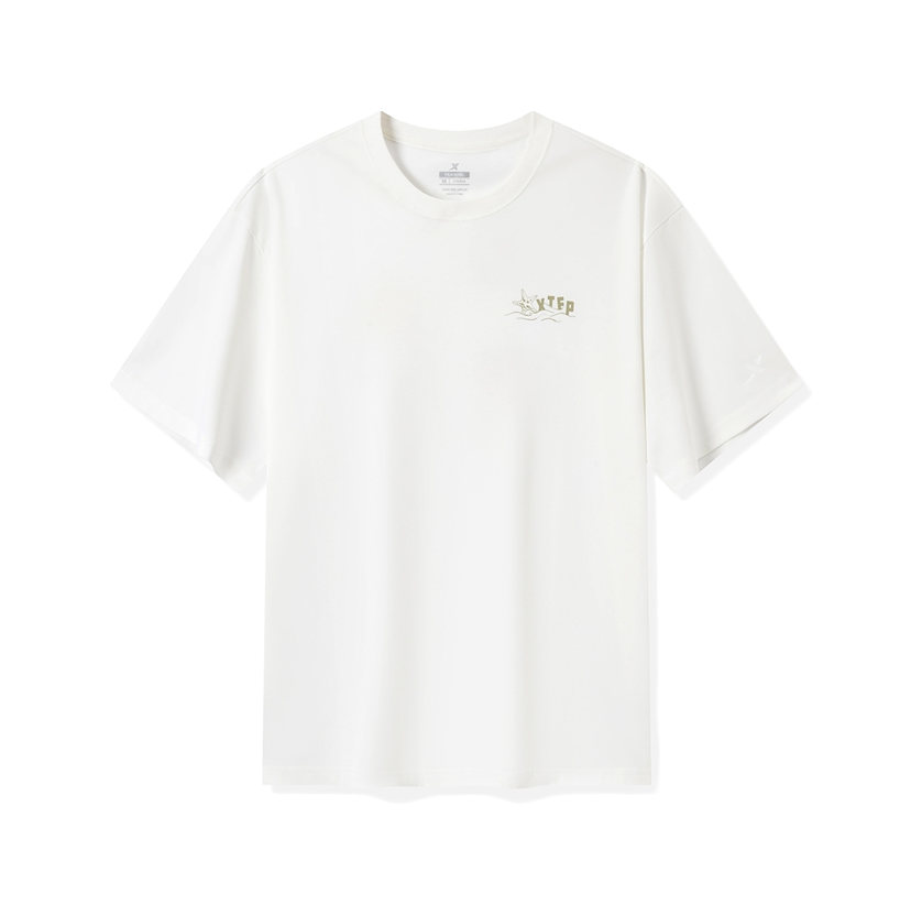 Xtep pure cotton round neck pullover, loose, casual, comfortable, soft, versatile knit T-shirt, unisex  vjsneaker.com