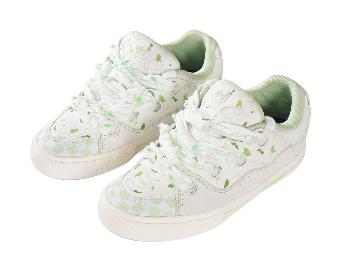 Ollieskate Wear resistant And Lightweight Low Top Skateboard Shoes Unisex White Green 